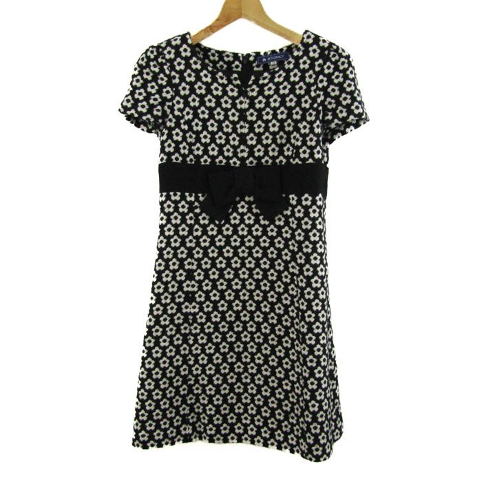 エムズグレイシー ワンピース 半袖 ウール混 ブランド トップス 黒 白 レディース 38サイズ ブラック×ホワイト M S GRACY