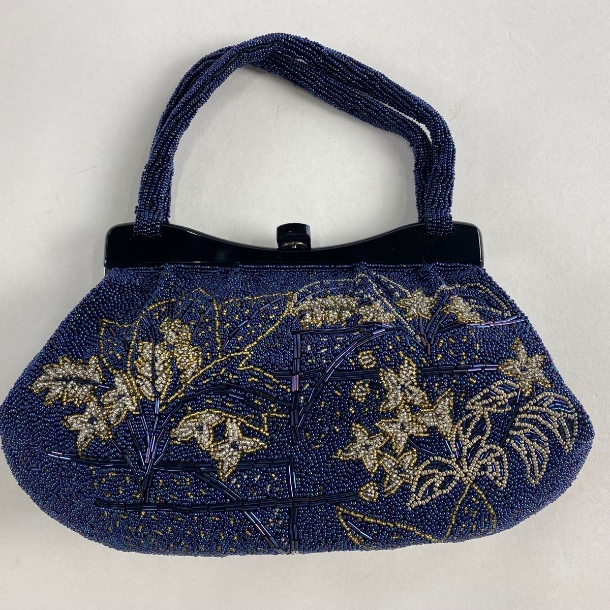 和装バッグ 名品 ビーズバッグ フォーマル 草花 青緑 ビーズ 和装小物