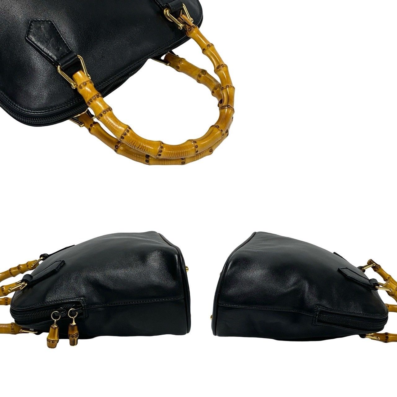 極 美品 袋付 GUCCI グッチ オールドグッチ バンブー レザー 本革 2way 