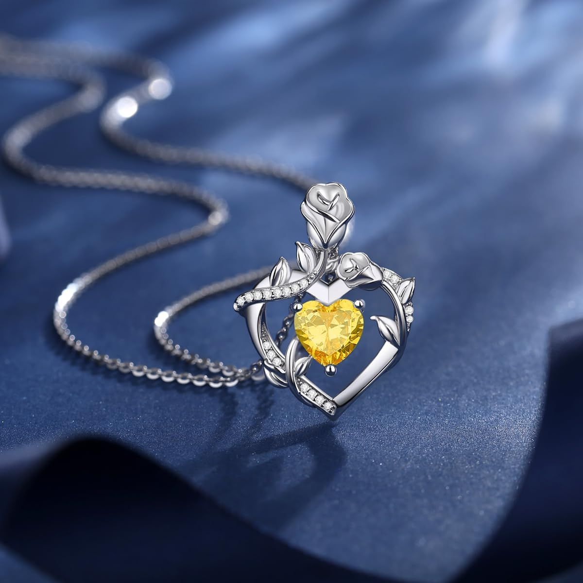 Blossom Heart ハート レディース バラ 12ヶ月 誕生石 誕生石 オープンハート ローズ ジルコニア ネックレス 純銀製 彼女 誕生日 FANCIME 記念日 クリスマス プレゼント