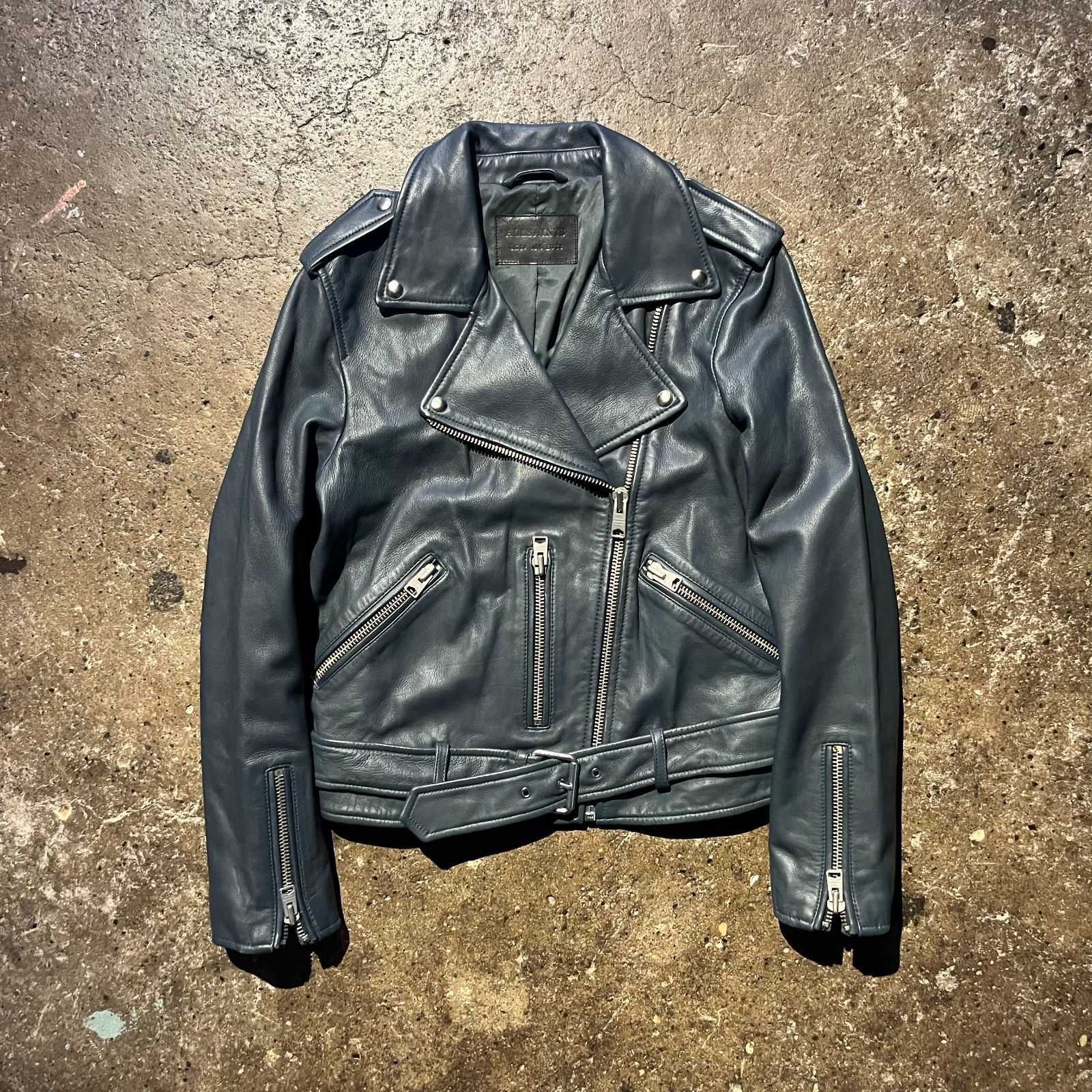 ALL SAINTS BALFERN BIKER JACKET 38 ネイビー オールセインツ バイカージャケット ダブルライダース レザージャケット レディース