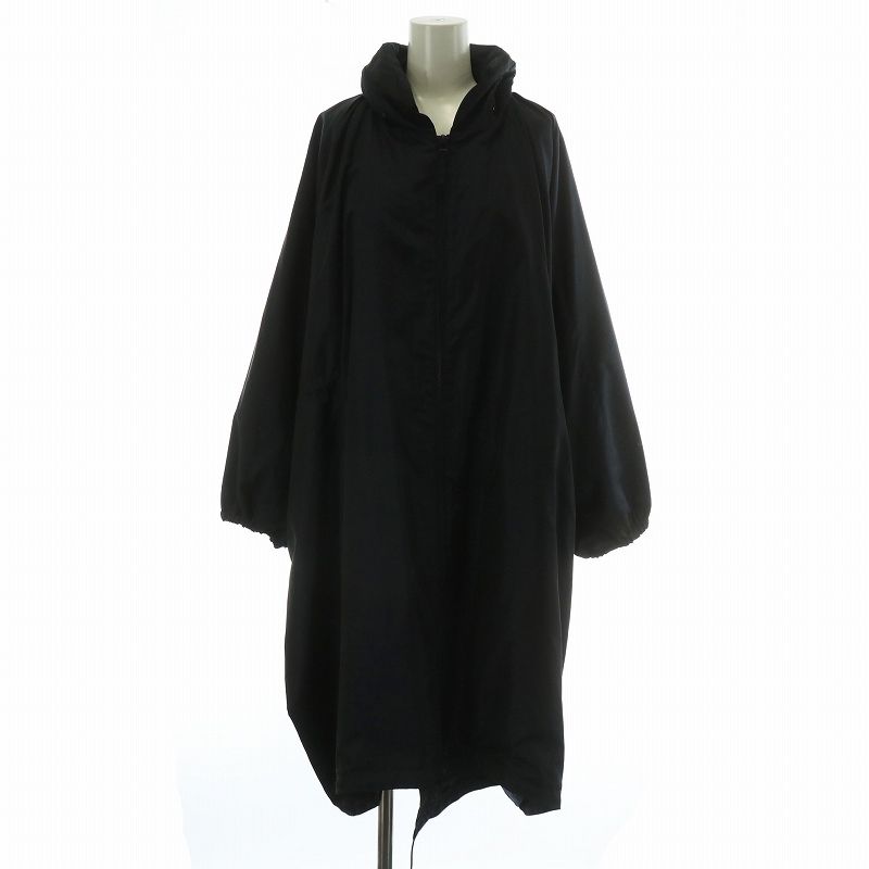 イッセイミヤケ ISSEY MIYAKE パラシュートコート シルク混 アウター ロング ドルマンスリーブ フード収納式 ジップアップ 1 S 紺 ネイビー IM21FA010 |XZ GY18