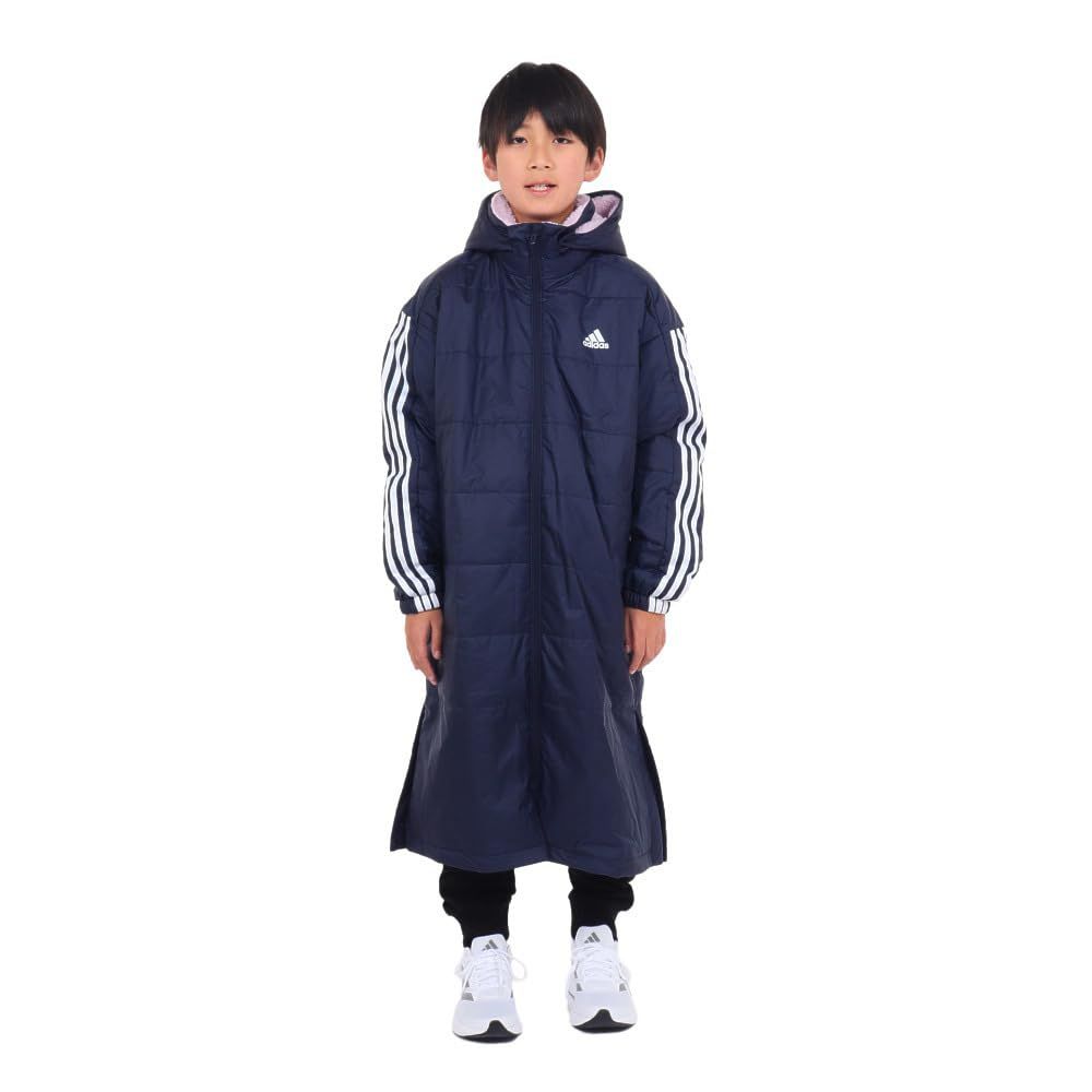 adidas フード付きベンチコート ネイビー 140 adidas ロングベンチ