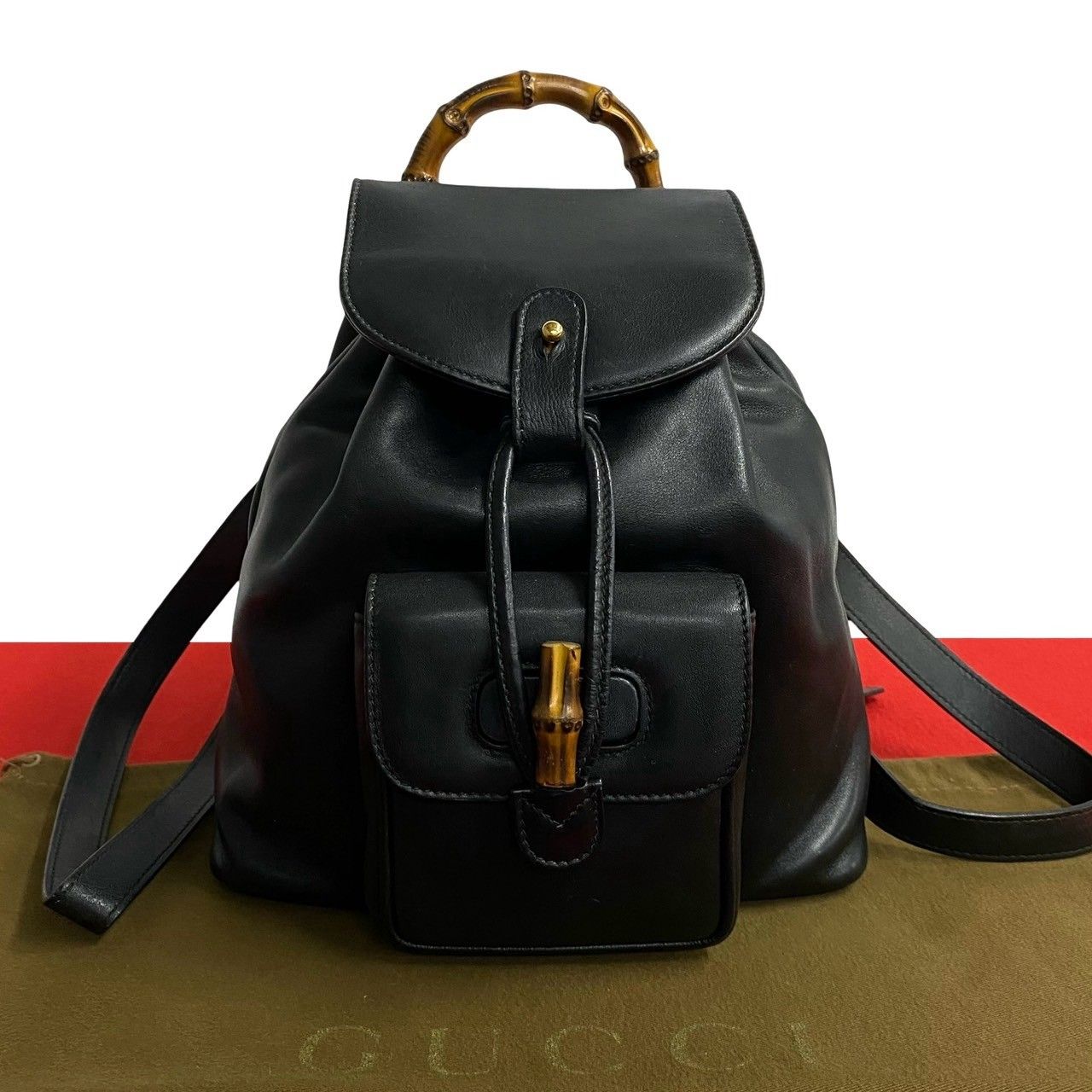 【希少・美品】old gucci バンブー リュック 黒 レザー Vintage Gallery Rococo OLD GUCCI 世界No.1のコレクション！
