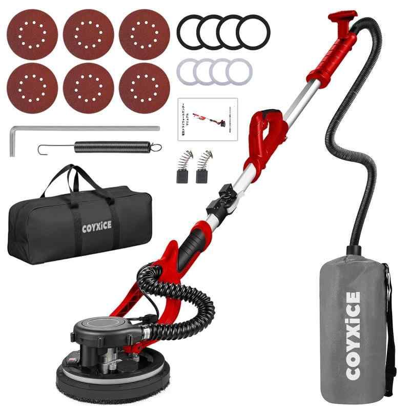 COYXiCE 電気ドライウォールサンダー 800W 電動サンダー 110V ポールサンダー 伸縮 なハンドル 7段変速 800-2100RPM 乾式壁サンダー 自動掃除機システムとLEDライト付き