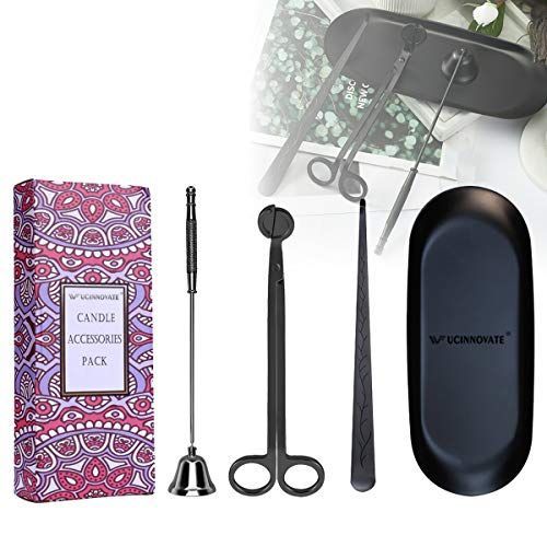 UCIN 4 in 1 キャンドルアクセサリーセット キャンドル芯トリマー キャンドルカッター キャンドルスナッファー キャンドル芯ディッパー ストレージトレイプレート キャンドル愛好家 バレンタ