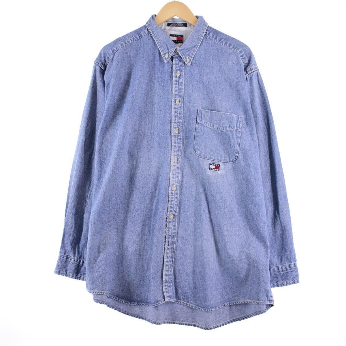 古着 90年代 トミーヒルフィガー TOMMY HILFIGER JEANS バック刺繍 長袖 ボタンダウンデニムシャツ メンズXL ヴィンテージ/eaa312107