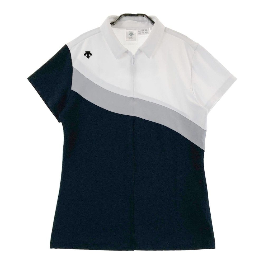 サイズ：L DESCENTE GOLF デサントゴルフ  ハーフジップ 半袖ポロシャツ  ブルー系 [240101499963] ゴルフウェア メンズ ストスト BRIEFING GOLF DESCENTE デサントゴルフ ハーフジップ 半袖