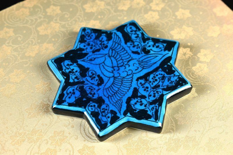 蔵A5505a 幸兵衛窯 青釉鳥文星形 陶板額装 加藤卓男 WWW_IBETON_RU