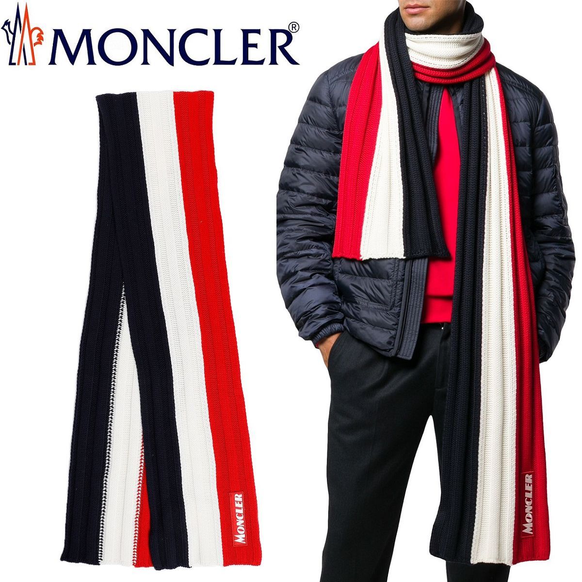105 MONCLER トリコロール ウール マフラー 9903300 - メルカリ