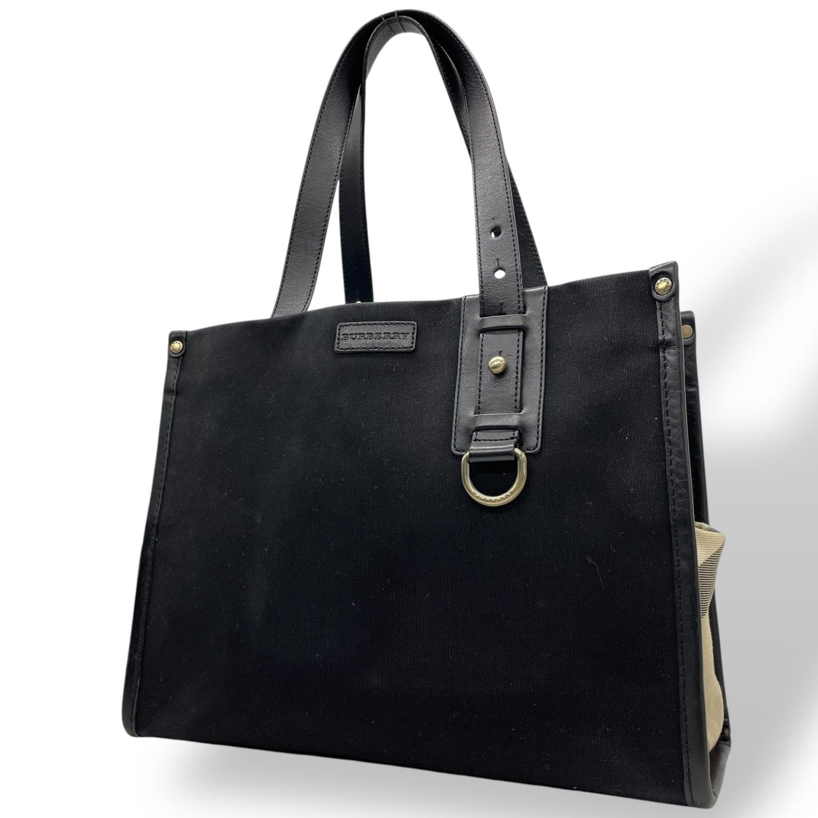 美品】 Burberry バーバリー トートバッグ ハンドバッグ 黒 ノバ 美品】 Burberry バーバリー トートバッグ ハンドバッグ 黒 ノバ