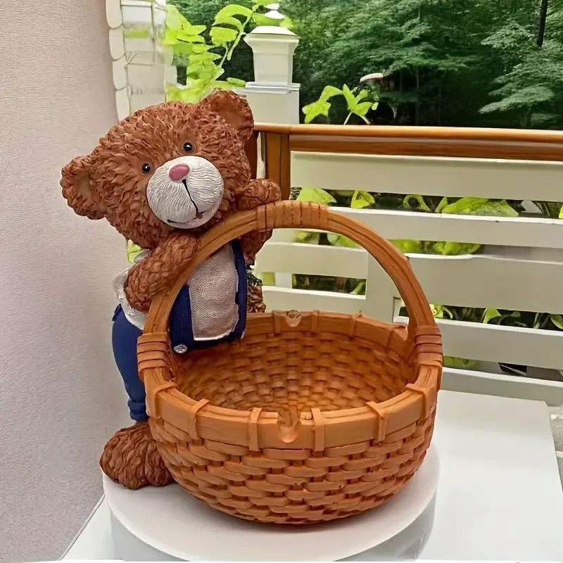 ベアバスケット オーナメント レジン像 アートクラフト リビングルーム オフィス カフェ 、フラワーポットバルコニー デコレーション インテリア置物 動物 クマ かわいい インテリア雑貨 