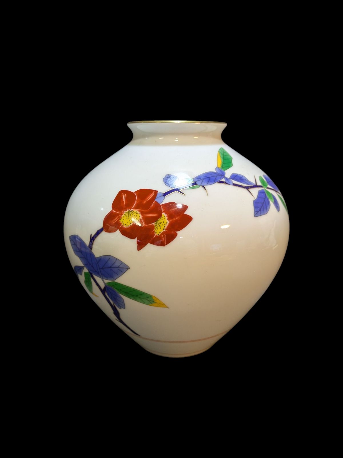 香蘭社 花器 椿絵 花瓶 dd25E T 16
