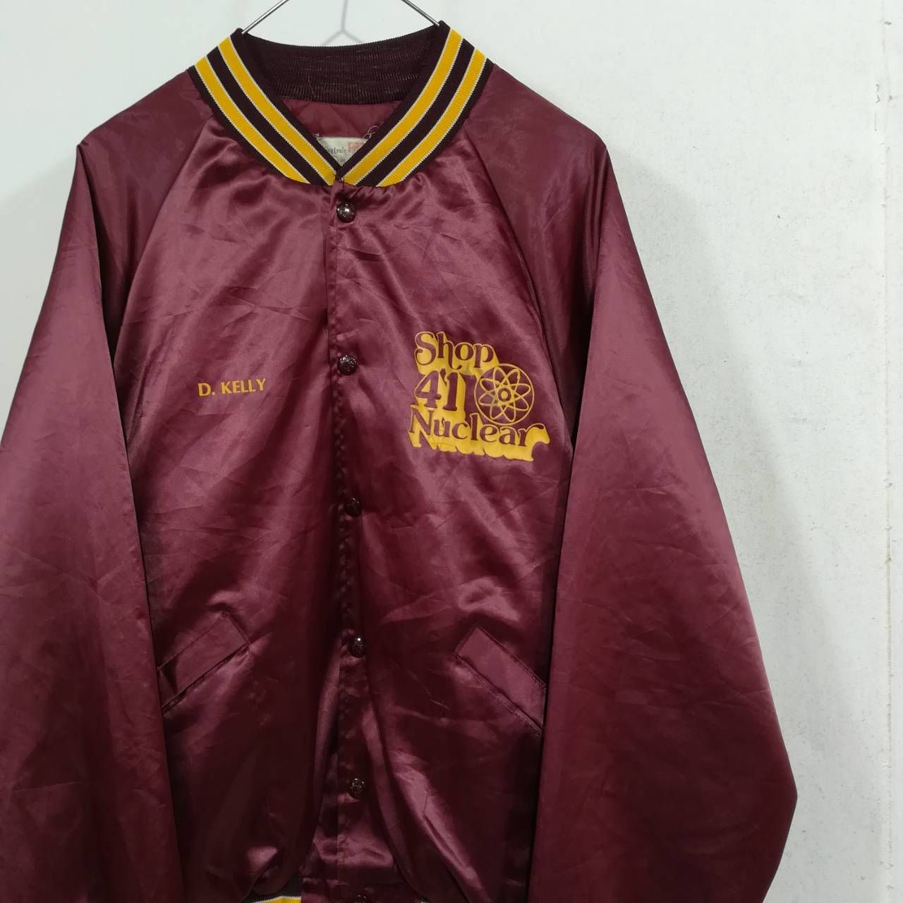 ▼11/7値下げしました▼King Louie キングルイ スタジャン ナイロン US古着 ヴィンテージ オールド 70s~80s スナップボタン USA製 胸プリント L ワインレッド WN2082