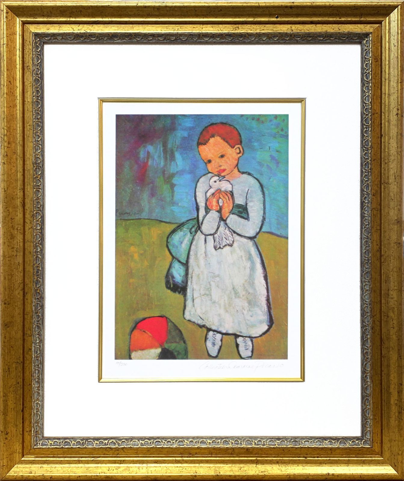 ピカソ虹と鳩1988年虹と鳩リトグラフポスタームルロー工房額縁