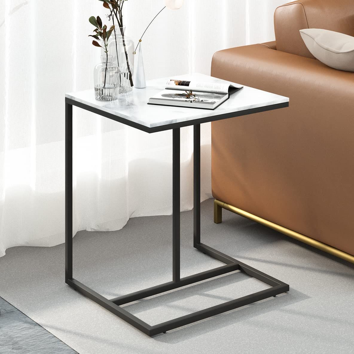 数量 ナイトテーブル コの字 ベッドサイドテーブル 石材天板 ベッド横 ソファテーブル ソファ横 サイドテーブル ミニテーブル コーヒーテーブル UNHO 幅45×奥行40×高さ52.5㎝