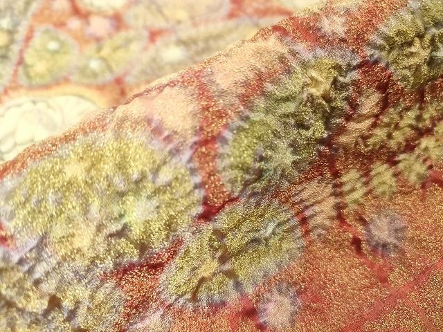 平和屋本店□極上 初代 久保田一竹 幻の辻が花 太鼓柄袋帯 金通し地  