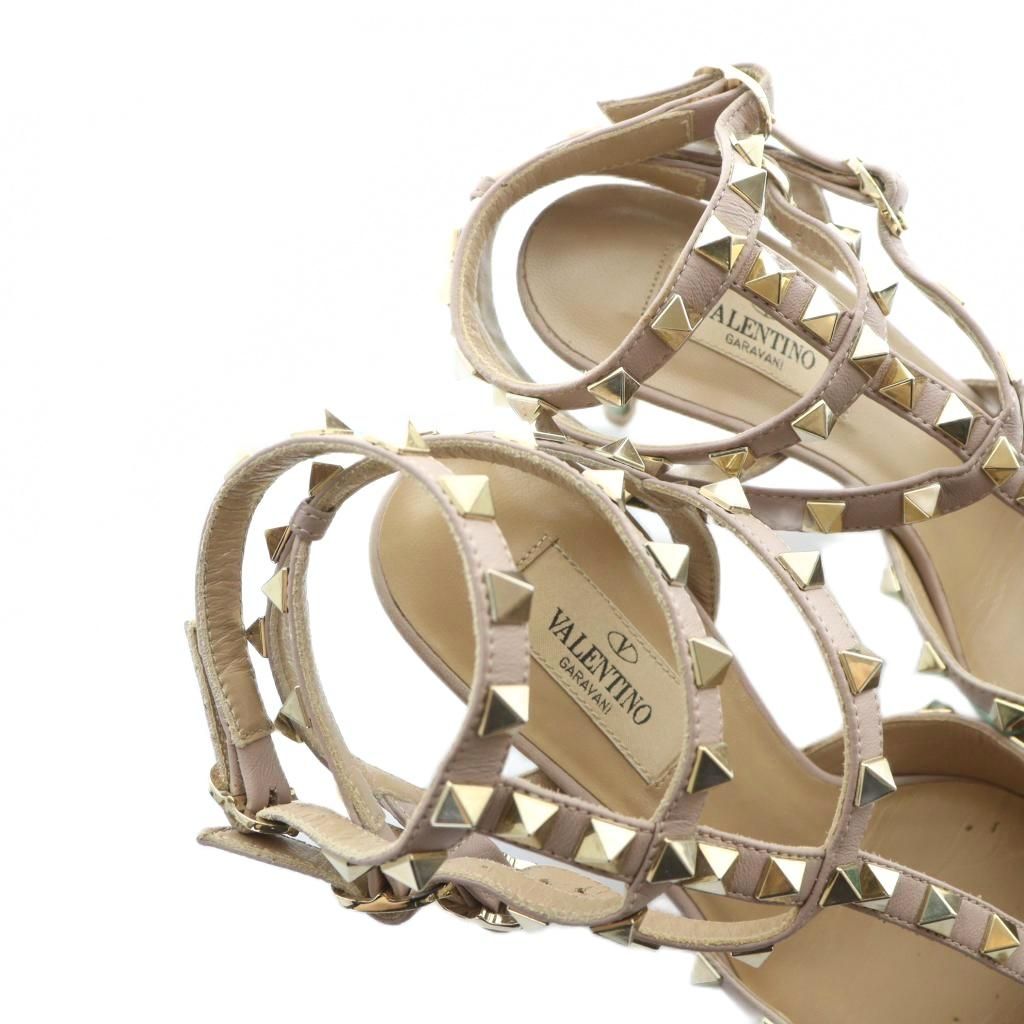 ヴァレンティノ ガラヴァーニ VALENTINO GARAVANI サンダル スタッズ ピンヒール ポインテッドトゥ レザー ロゴ 36 23cm ベージュ 緑 グリーン GY18 |MQ KIN-KAAI_COM