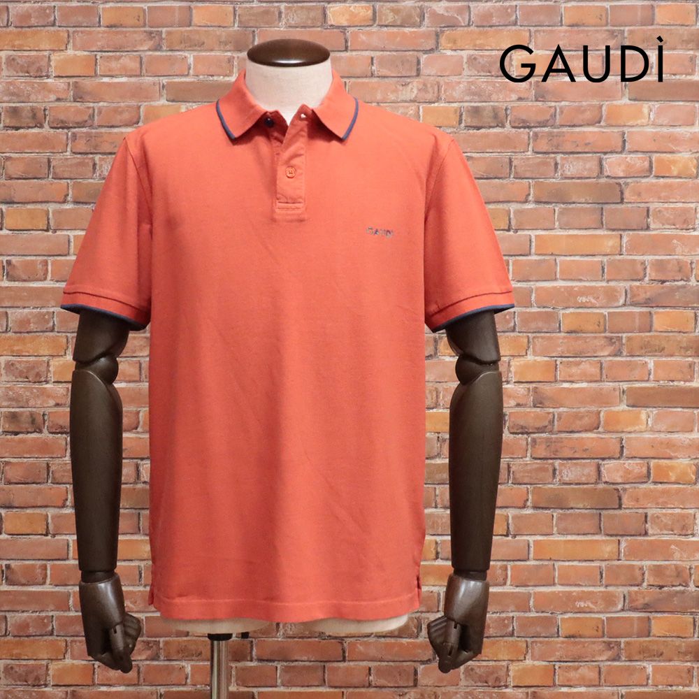 25春夏|GAUDI|Lサイズ|ポロシャツ C511GU64017 清涼カノコ 無地 ゴルフ シンプル ガウディ 半袖 |オレンジ|kf206|
