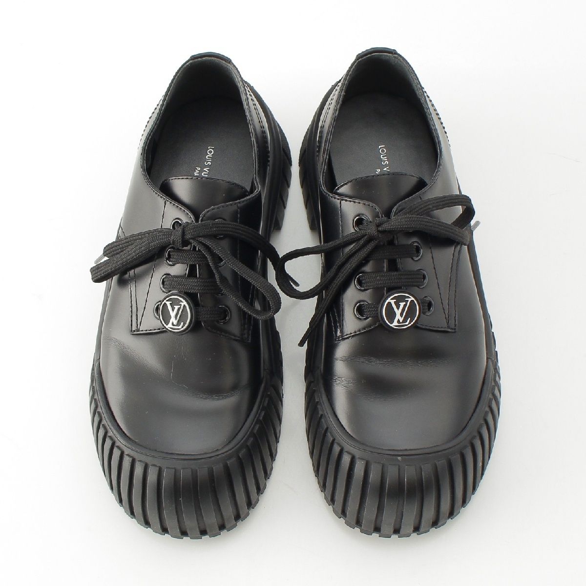 ルイヴィトン ルビーライン ダービーシューズ レザー LV ロゴ フラット