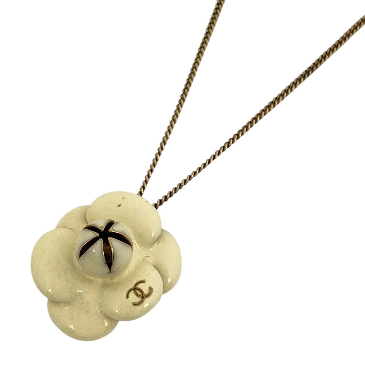 シャネル CHANEL カメリア ネックレス ココマーク ネックレス GP プラスチック ゴールド アイボリー レディース