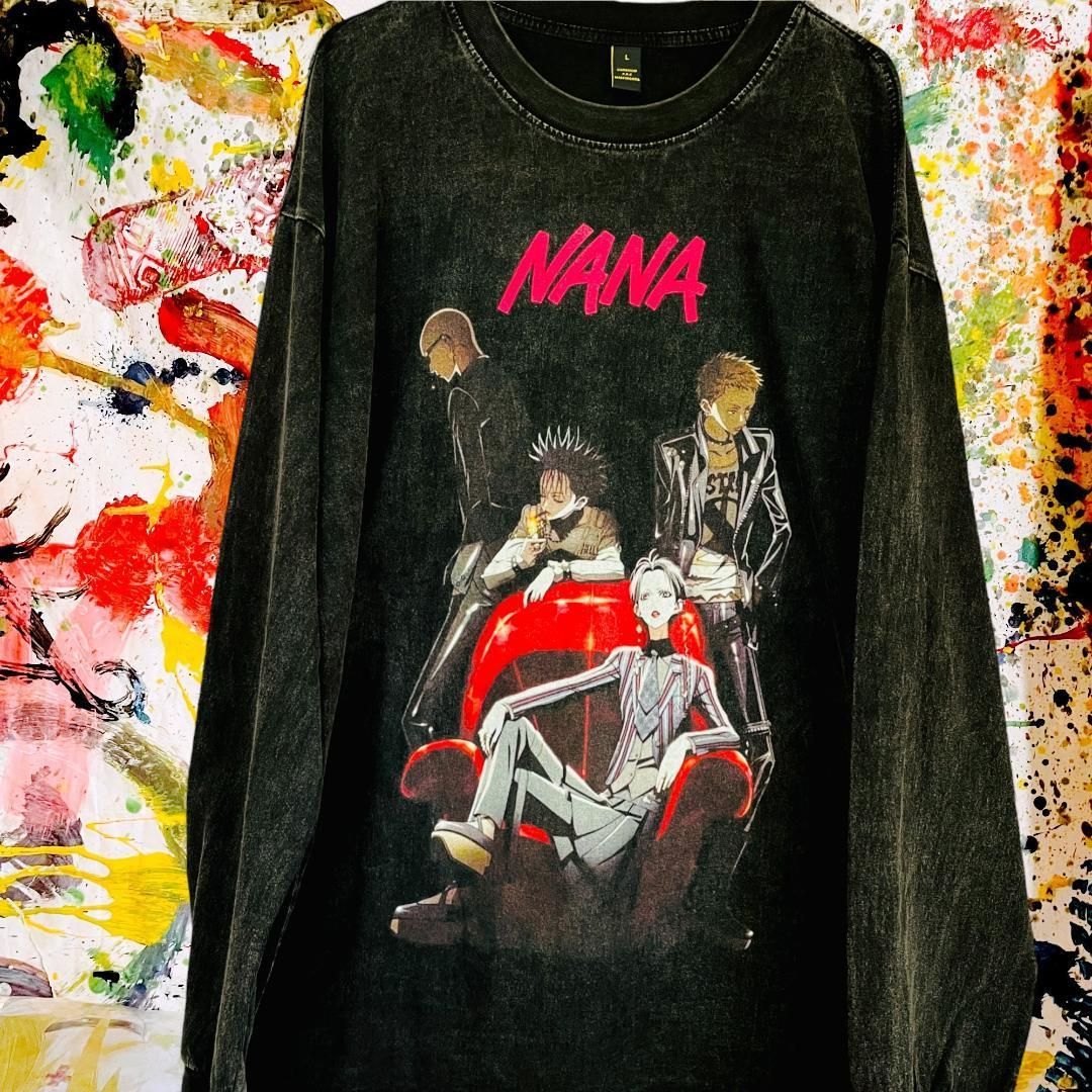 NANA メンズ ロンT 長袖 ケミカルウォッシュ 黒 秋冬 <!-利用不可文字