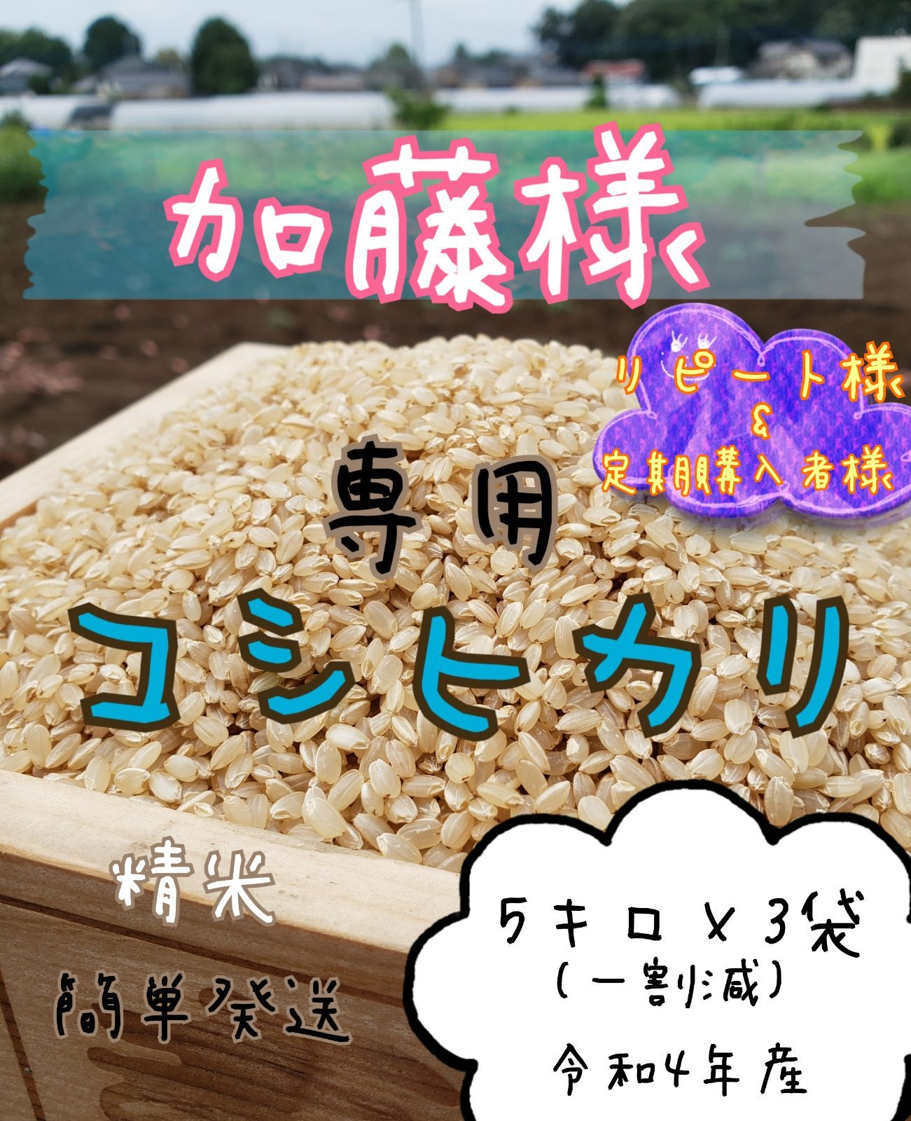 加藤様専用商品です。新米 白米コシヒカリ5キロ×3袋 令和4年 茨城県産