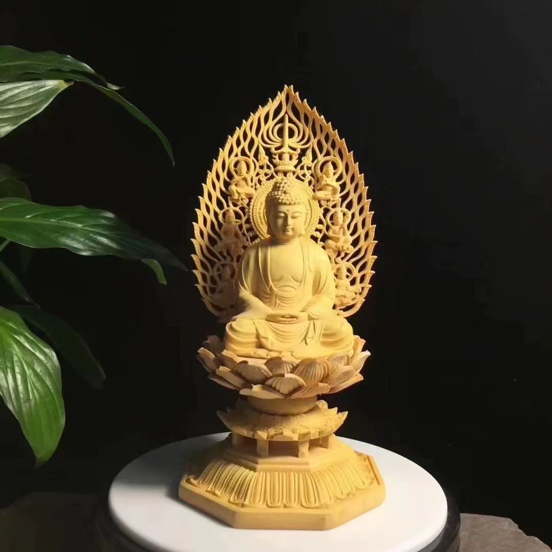 釈迦如来 仏壇仏像 28cm ご本尊 曹洞宗 臨済宗 黄檗宗 工芸品 木彫り ツゲ 仏壇 お守り 祈祷 祈願 厄除け 風水 守り本尊 縁起 仏具