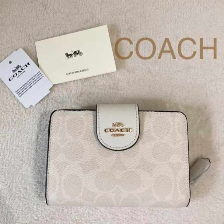 新品 ♡ COACH コーチ 折り財布 シグネチャーホワイト サドル - select