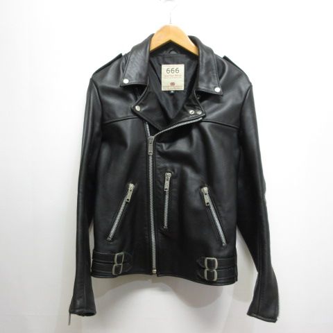 666 Leather Wear◇レザージャケット・ブルゾン/36/レザー/BLK/無地