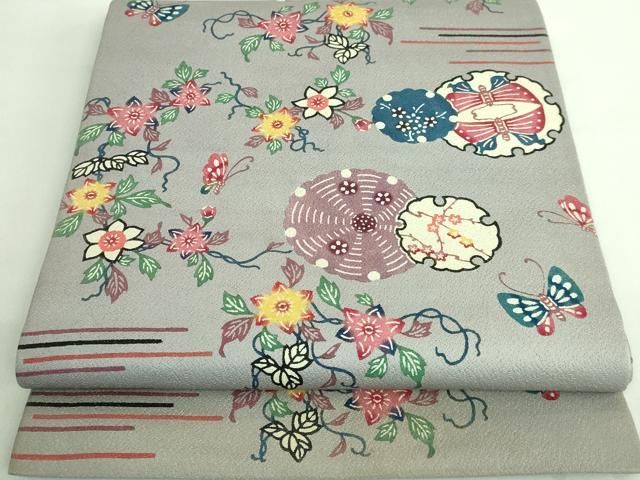 平和屋着物□極上 本場琉球紅型 平野晋二郎 九寸開き名古屋帯 雪輪花蝶