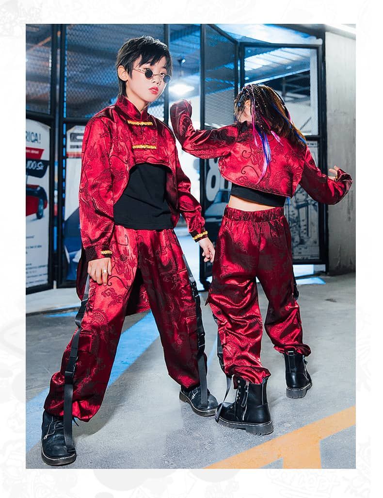キッズダンス衣装 和風 ワインレッド 赤 セットアップ ジャズ