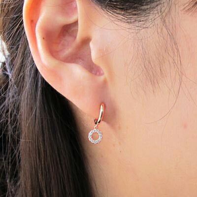 楽天市場】K18ピンクゴールド中折れ式ダイヤフープピアス(11mmラウンド