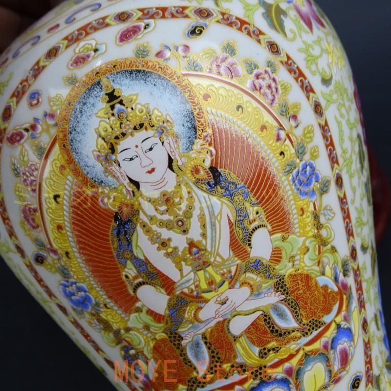 清康熙青釉粉彩タンカ紋梅瓶 陶磁器 景徳鎮 装飾品 現代工芸品 美術品 置物 清康熙青釉粉彩タンカ紋梅瓶 陶磁器 景徳鎮 装飾品