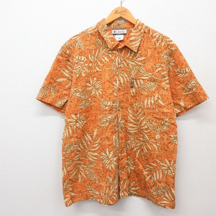 XL/古着 コロンビア 半袖 シャツ メンズ 00s 葉 総柄 コットン オレンジ他 24mar19 中古 トップス