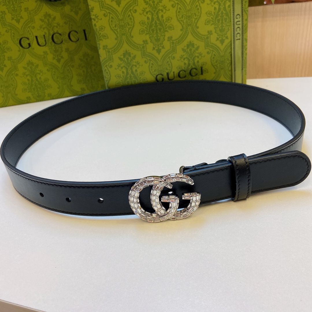 ダブルG ワイドベルト ブラック レザー | GUCCI公式