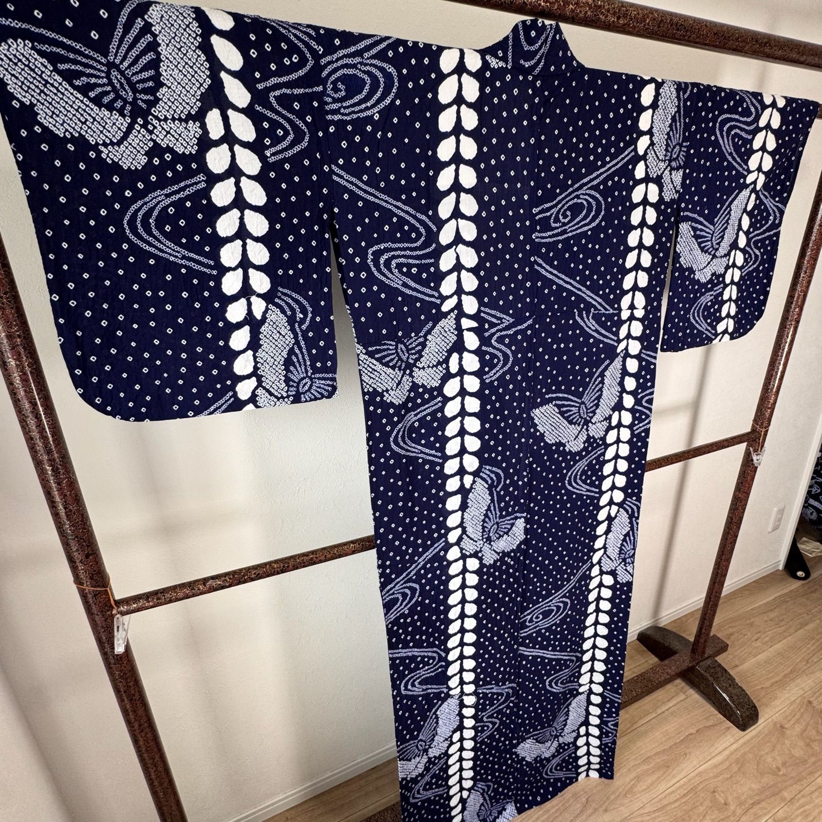 超美品 有松絞り 綿 本染浴衣 総絞り 総手絞り 浴衣 着物 夏物