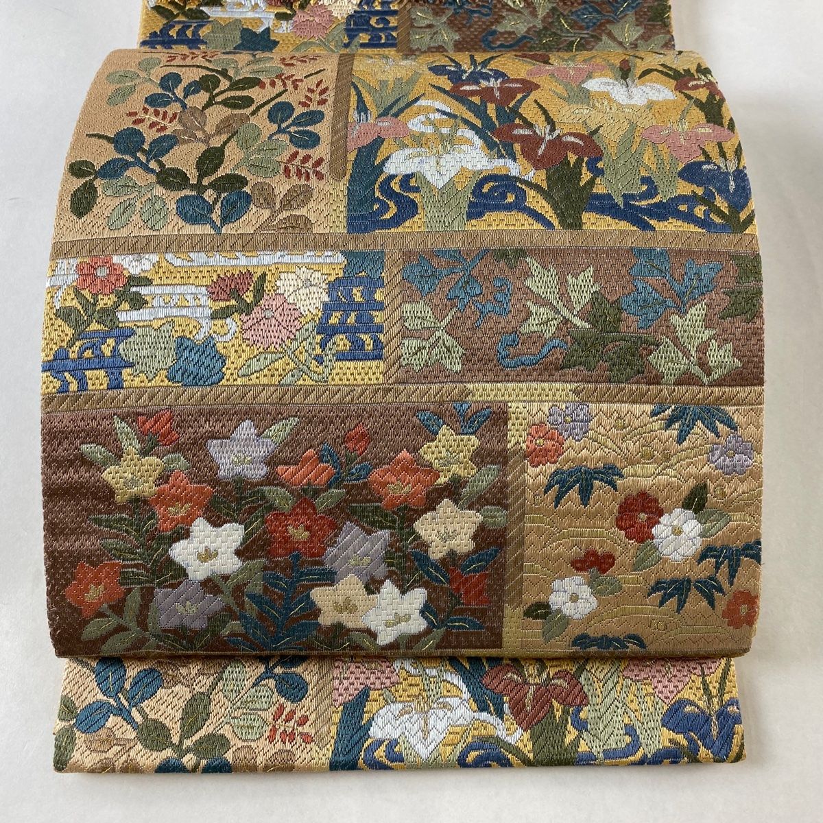 ♦️逸品 正絹 草花 絽洒落袋の作り帯 着物・浴衣