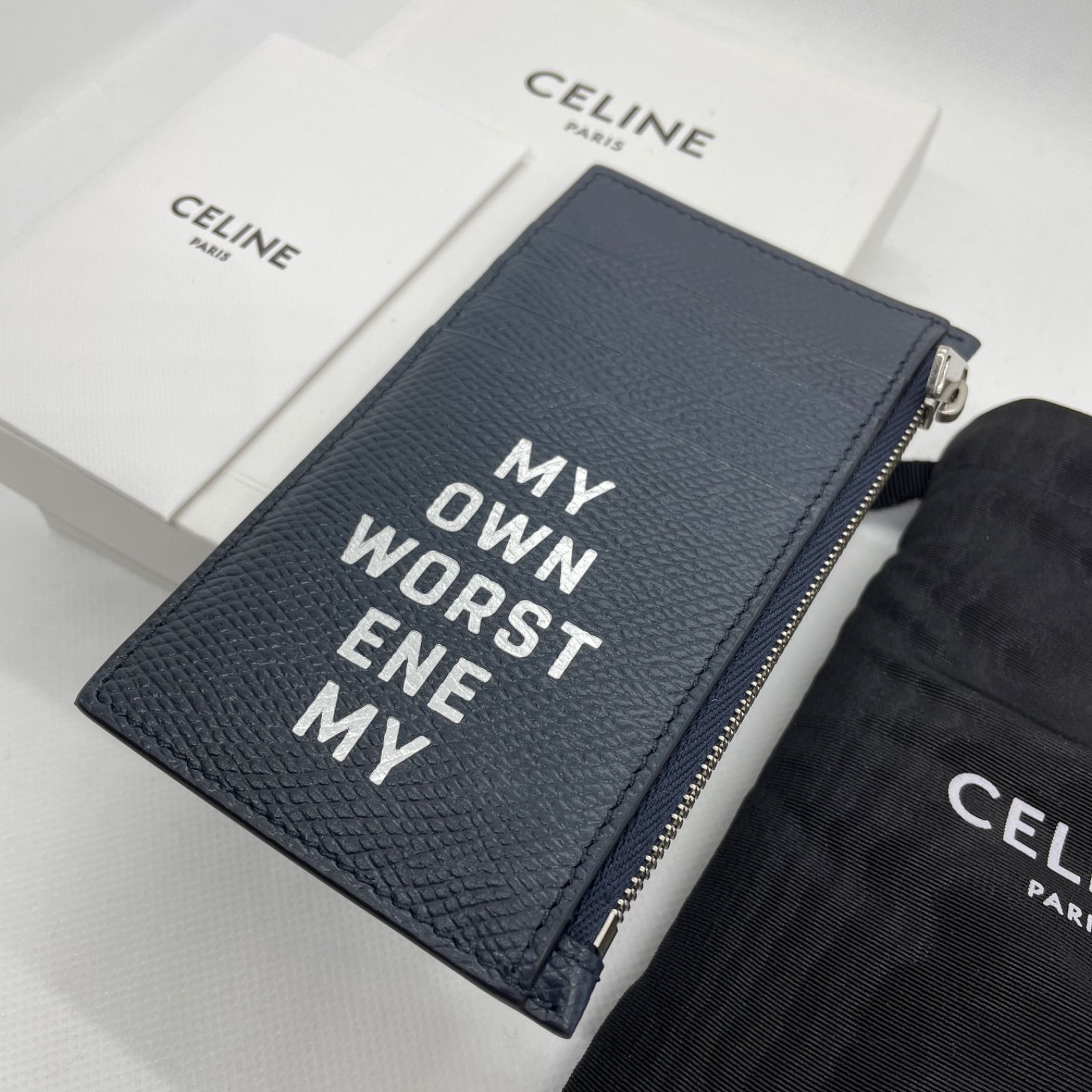 新品 CELINE カードホルダー コインケース付き ロゴ ネイビー セリーヌ ...