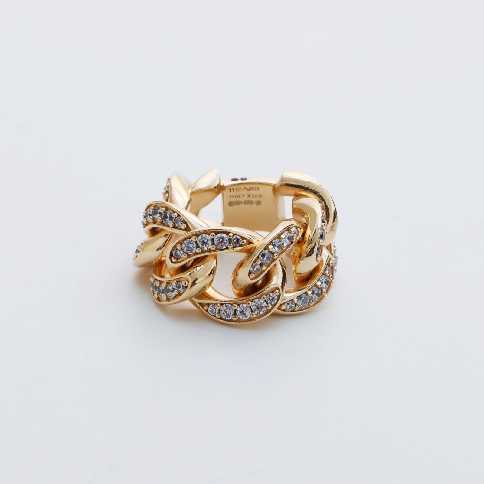 Bottega Veneta チェーン モチーフ シルバー リング CZ Gold F