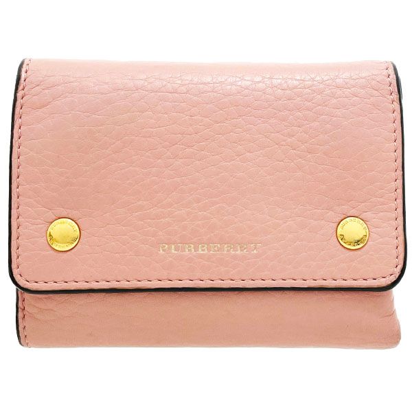 バーバリー 財布 ロゴ 三つ折り財布 レザー 革 ピンク BURBERRY コンパクト財布 ミニ財布 ミニウォレット ウォレット サイフ ブランド小物 レディース 女性