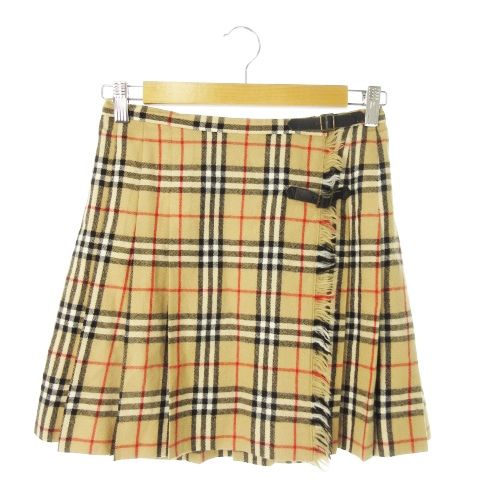 バーバリーズブルーレーベル Burberry s BLUE LABEL ラップスカート ミニ プリーツ ノバチェック フリンジ ベルト 38 M ベージュ |AO14 GY18