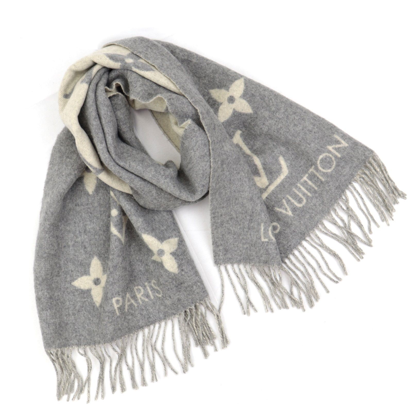 Louis Vuitton グレーマフラー 美品 Louis Vuitton グレー マフラー モノグラム マフラー