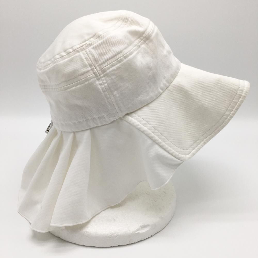 【超美品】ヒールクリーク つば広ハット 白 首日除け ドローコード レディース 40 ゴルフウェア Heal Creek