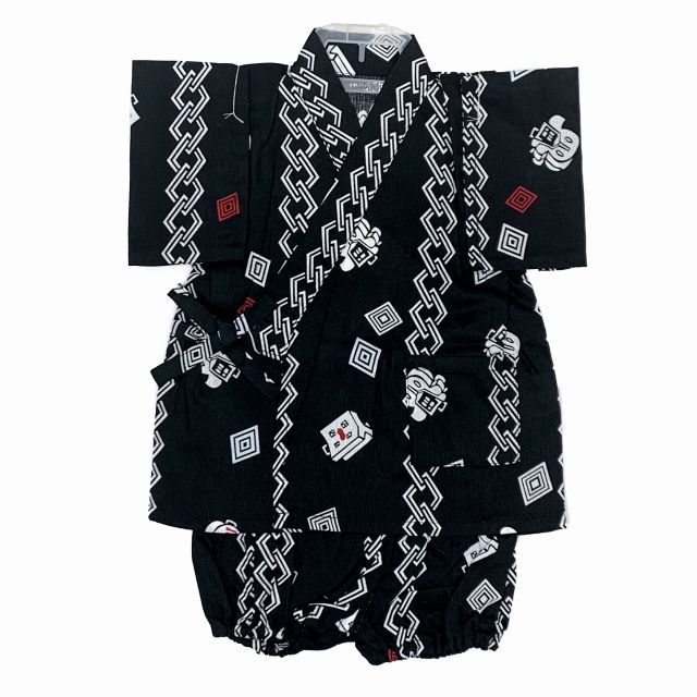 甚平 男の子 キッズ甚平 ベビー甚平 こども甚平  80サイズ「黒地、まとい頭」OBJB24-80-04
