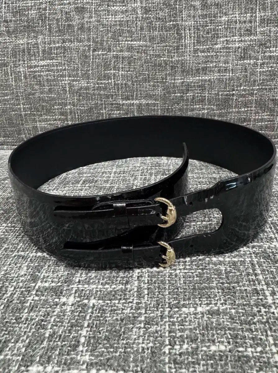 グッチ ブラック エナメル ワイド ベルト S