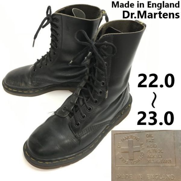 80s-90s|イングランド製|Vintage Dr.Martens|マーチン 10ホール|レースアップブーツ 22.0-23.0程度|黒|black Leather|Boots◆sWB76-32<sale>