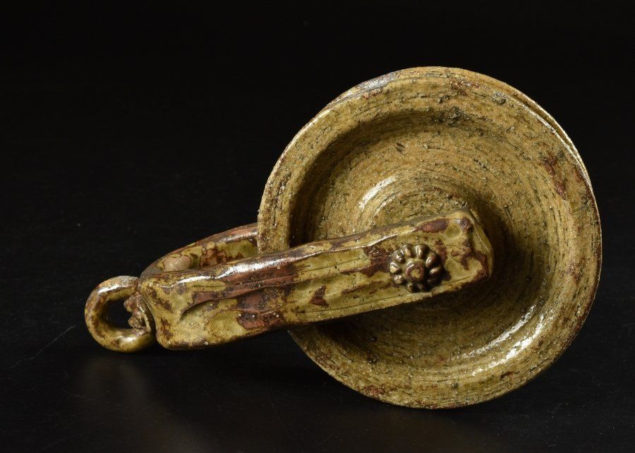 蔵C8936 茶道具 黄瀬戸 釣瓶 花生 滑車付 共箱