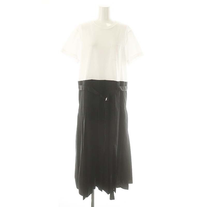 サカイ sacai 24-07401 Cotton Poplin x Cotton Jersey Dress ワンピース 切替 プリーツ 2 白 黒 |MI OS