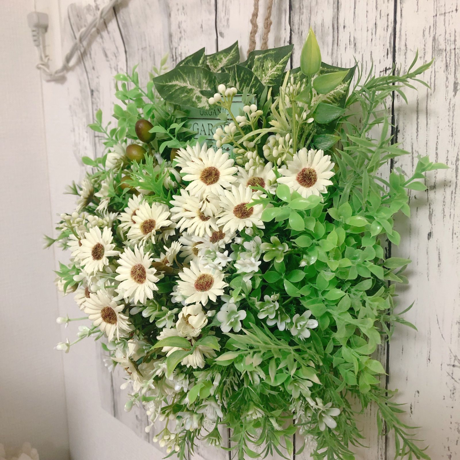 35cm花かご風フラワーリース 花籠 ウェルカムリース アーティ  